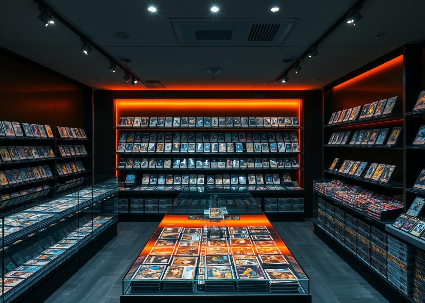 Inside the LAWD PRIZM sports card store with display cases